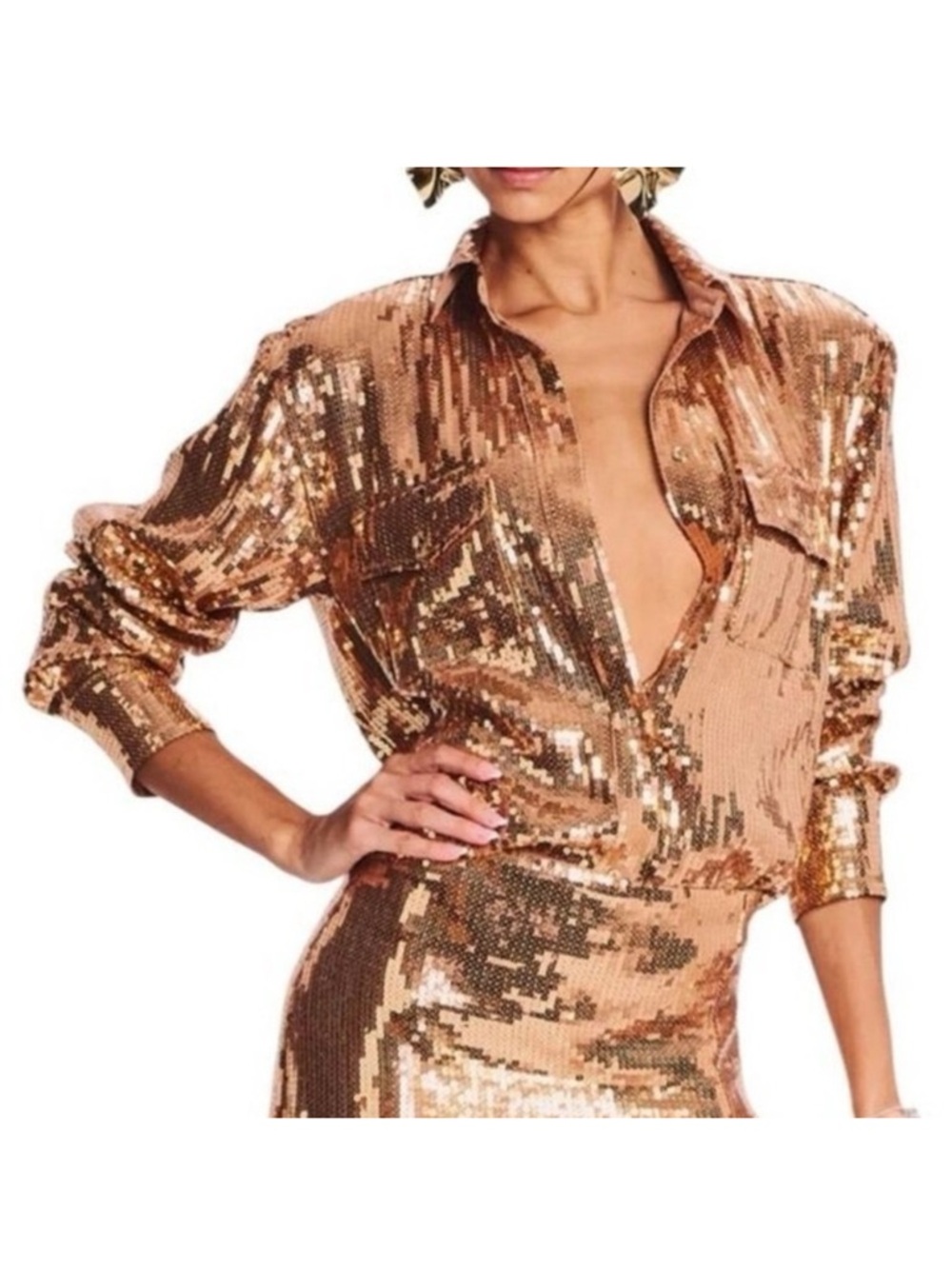 Retrofete Carlotta Gold Sequin Button-Down Shirt NWT. Original price $445